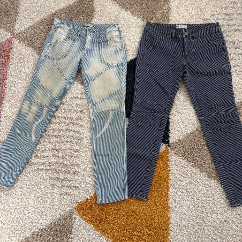 FP Movement by Free People Skinny Jeans - Light Blue and Dark Blue railroad